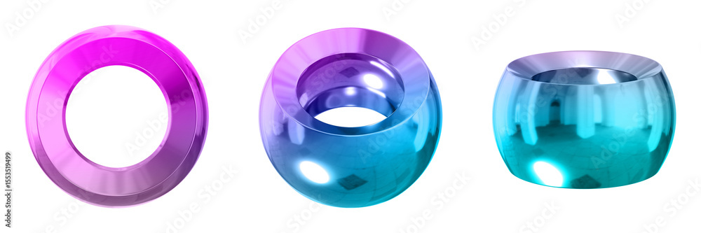 Fototapete 3d abstract shape objects, 3d rendering metallic gradient shape design element, futuristic, shiny de