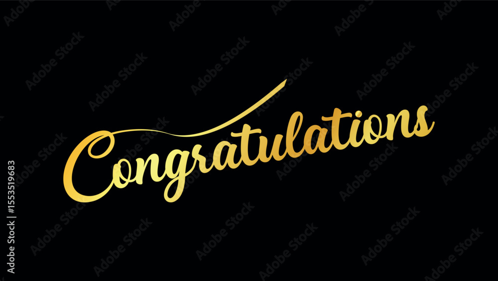 Poster golden congratulations text in stylish script font on black background for celebration use