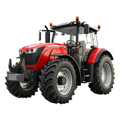 Obraz premium A powerful red tractor standing still, showing its size and design features