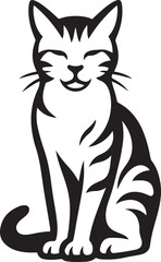 Cheerful cat silhouette for print and digital, Happy feline sketch black and white