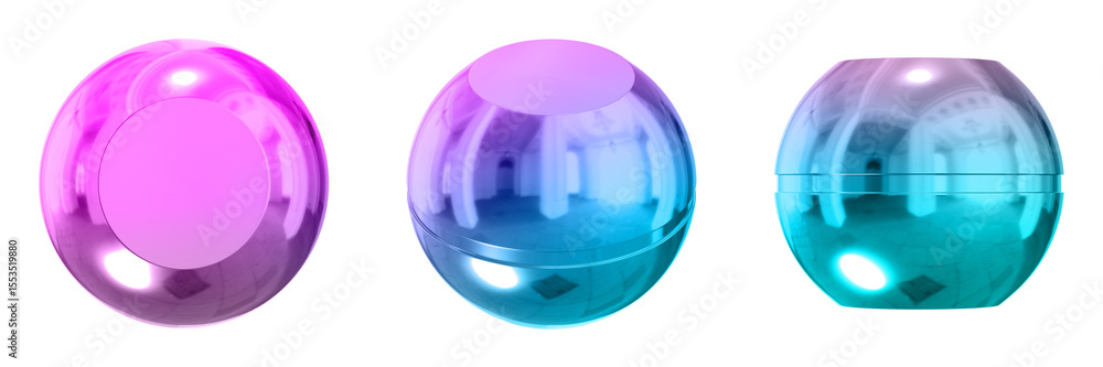 Fototapete 3d abstract shape objects, 3d rendering metallic gradient shape design element, futuristic, shiny de
