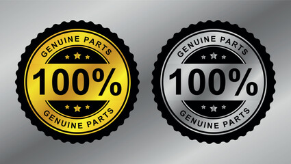 gold and silver genuine parts 100 percent labels with stars in round badge vector design	