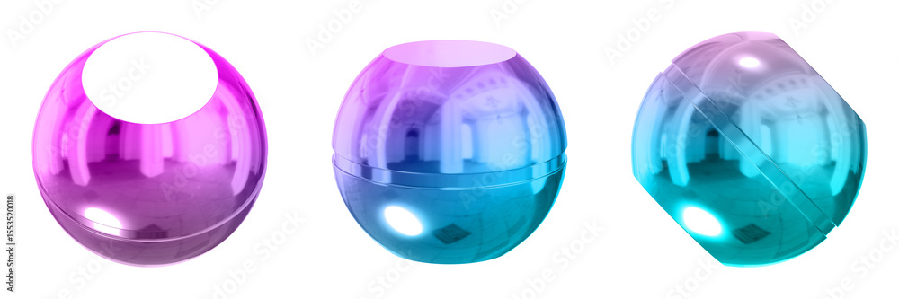 Fototapete 3d abstract shape objects, 3d rendering metallic gradient shape design element, futuristic, shiny de