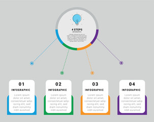 infographic showing four steps with colorful connectors and central idea in circular layout on gray background	
