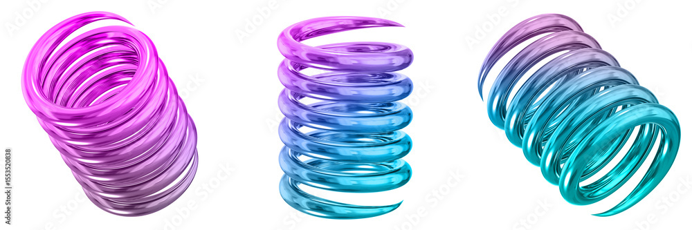 Fototapete 3d abstract shape objects, 3d rendering metallic gradient shape design element, futuristic, shiny de