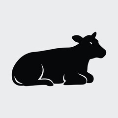 Silhouette of lying cow farm animal minimal style Vector illustration