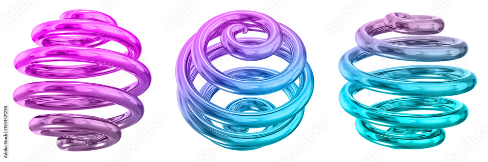 Fototapete 3d abstract shape objects, 3d rendering metallic gradient shape design element, futuristic, shiny de