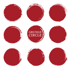 Set of circular red brush strokes