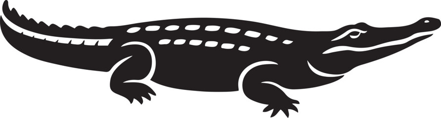 Crocodile silhouette simple black design, Minimal reptile illustration for wild themes