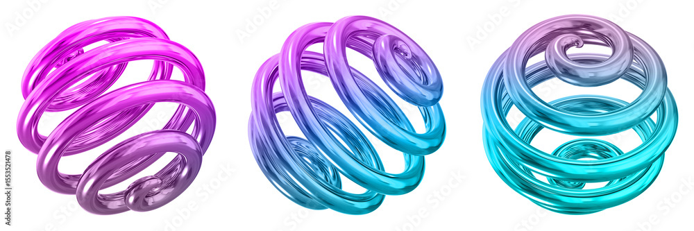 Fototapete 3d abstract shape objects, 3d rendering metallic gradient shape design element, futuristic, shiny de