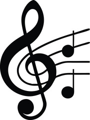 A black treble clef paired with two notes floats on a transparent backdrop
