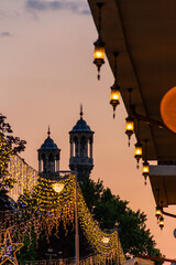 View of the Aziziye Mosque (Camii) Minaret from the Tomb Front Bazaar.