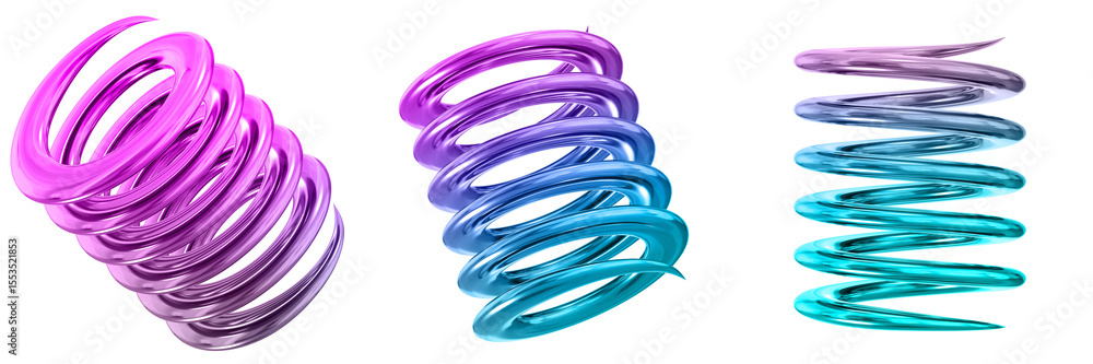 Fototapete 3d abstract shape objects, 3d rendering metallic gradient shape design element, futuristic, shiny de