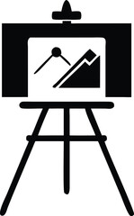 Black mountain painting on easel showcasing linear art with transparent backdrop stands ready