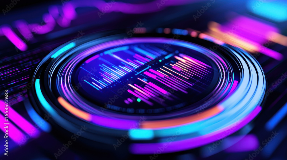 Aufkleber vibrant holographic presentation showcasing data visualization with colorful graphs and circular des