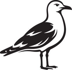 Seagull silhouette stylish black and white design, Seaside bird figure in minimal vector