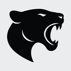 Silhouette roaring panther head aggressive animal predator vector illustration