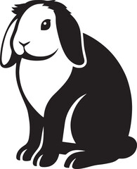 Lop eared rabbit sitting silhouette cute design, Bunny illustration black and white style