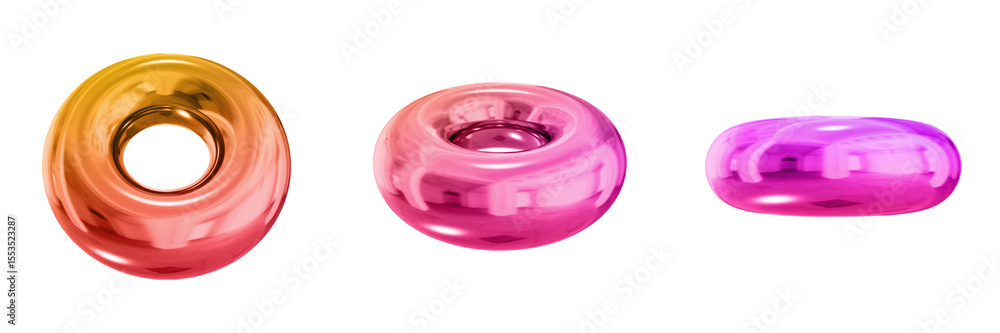 Fototapete 3d abstract shape objects, 3d rendering metallic gradient shape design element, futuristic, shiny de