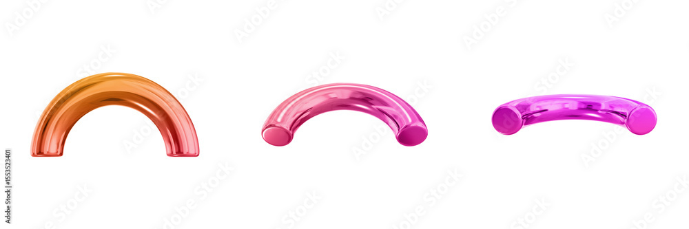 Fototapete 3d abstract shape objects, 3d rendering metallic gradient shape design element, futuristic, shiny de