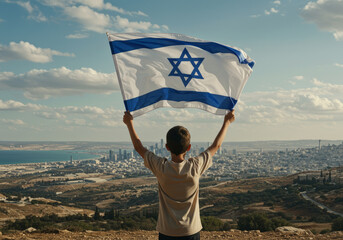 young man with flagof Israel