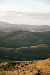 Beautiful view of green mountains at sunset