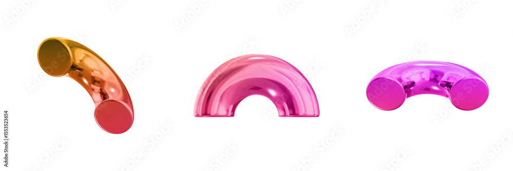 Fototapete 3d abstract shape objects, 3d rendering metallic gradient shape design element, futuristic, shiny de