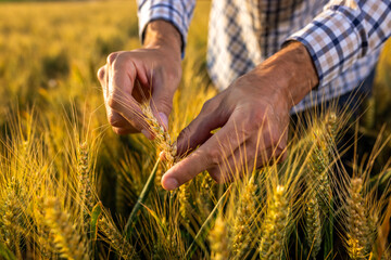 Close-Up of Hands Holding Wheat in Golden Wheat Field