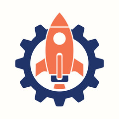 Rocket Launch Inside Gear Icon Vector for Startup Innovation.