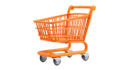 Small Orange Shopping Cart with Wheels on transparent Background for Retail and E-commerce Design. Png