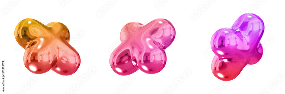 Fototapete 3d abstract shape objects, 3d rendering metallic gradient shape design element, futuristic, shiny de