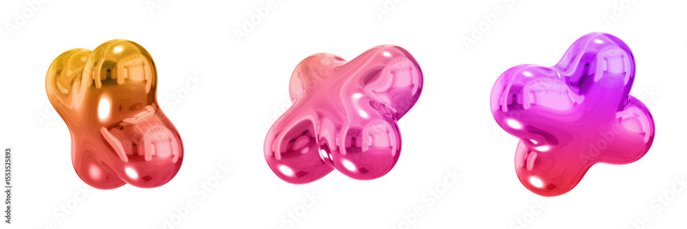 Fototapete 3d abstract shape objects, 3d rendering metallic gradient shape design element, futuristic, shiny de