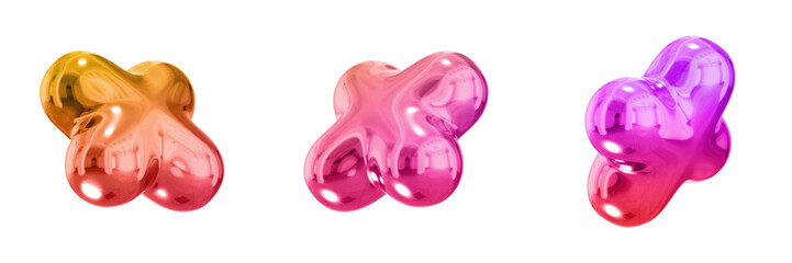 3D Abstract Shape Objects, 3d rendering metallic gradient shape design element, futuristic, shiny design
