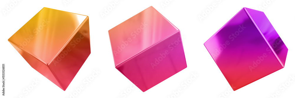 Fototapete 3d abstract shape objects, 3d rendering metallic gradient shape design element, futuristic, shiny de