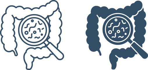 Gut Health Icon: Intestines with Magnifying Glass