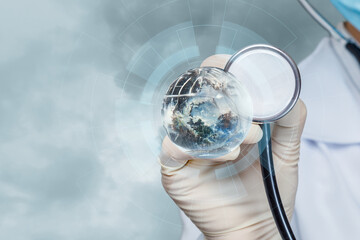 Health pro with globe and stethoscope
