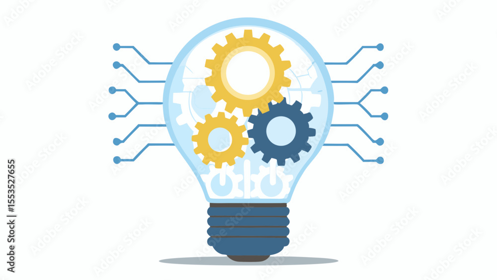 Poster a lightbulb with gears inside and circuit board connections on the outside edges