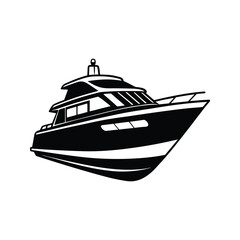 Speed boat with cabin silhouette isolated on white background