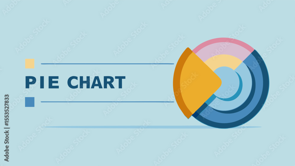 Poster a pie chart with different colored segments and text on a light blue background design