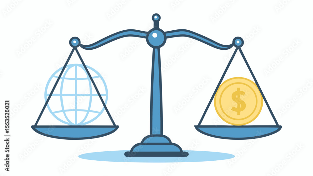 Poster a balance scale with a globe on one side and a coin on the other side of the scale