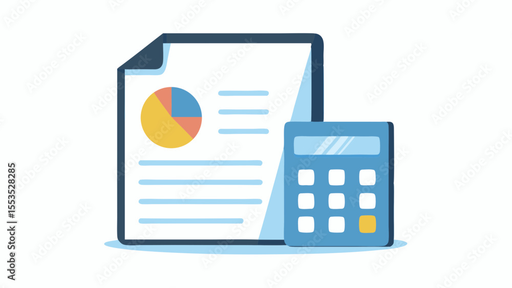 Poster a financial report with a pie chart and a calculator for accounting tasks