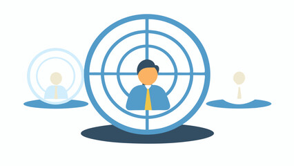 Person in target with others blurred in the background, business and marketing concept illustration