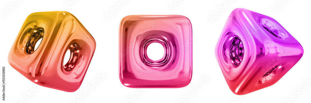 Fototapete 3d abstract shape objects, 3d rendering metallic gradient shape design element, futuristic, shiny de