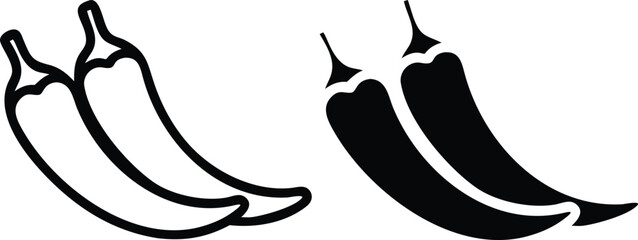 Minimalist Black Silhouette of Two Chili Peppers Icon – Vector Isolated on White