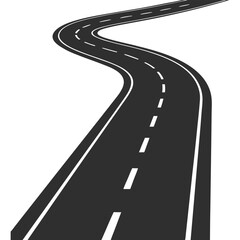 Isolated asphalt highway with white lines, suggesting speed and travel roadmap vector silhouette icon illustration