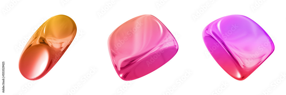 Fototapete 3d abstract shape objects, 3d rendering metallic gradient shape design element, futuristic, shiny de