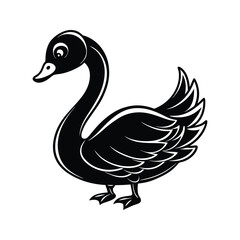 Obraz premium Stylish cartoon swan with elegant wings silhouette isolated on white background