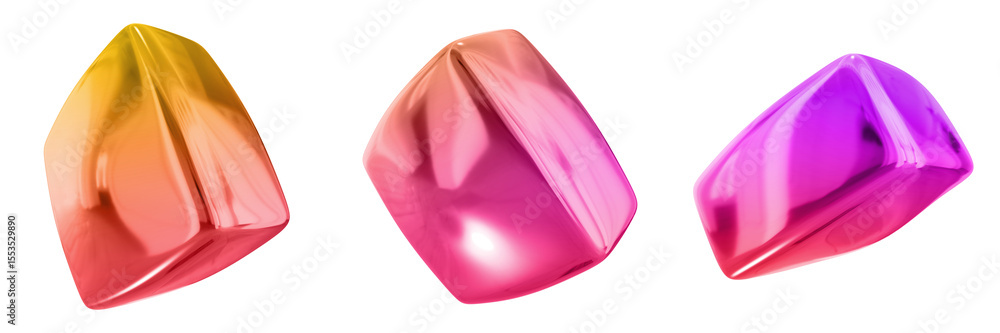 Fototapete 3d abstract shape objects, 3d rendering metallic gradient shape design element, futuristic, shiny de