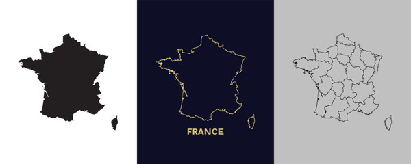 France Black, Gold, Sketch Map Vector Illustration Abstract Editable image
