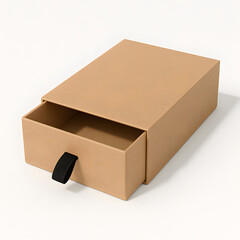 Brown Kraft Paper Drawer Gift Box Mockup with Black Ribbon Pull